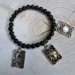 Hand crafted sheen obsidian 6mm tarot card bracelet 7”